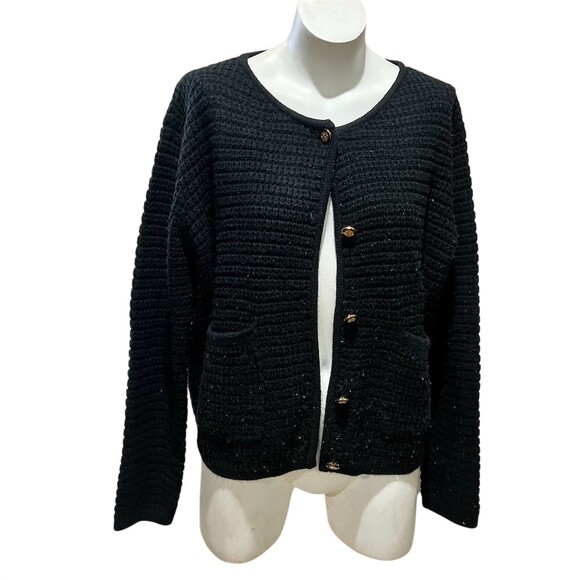 Pretty Garden Chic Cardigan Sweater Womens Size XL Black Textured Knit - Picture 6 of 7